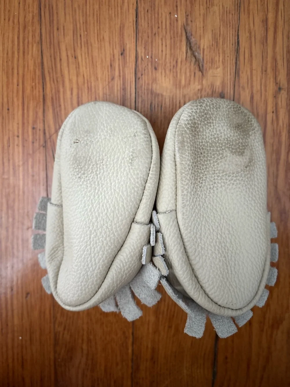 Cream Fringe Baby Moccasins - Soft Leather